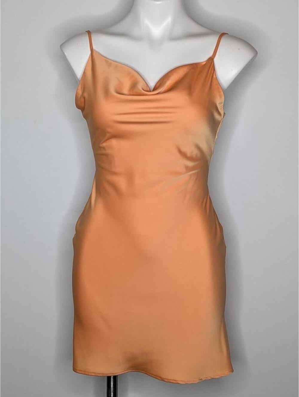 Urban Outfitters Orange Satin Slouch Neck Strappy Mini Dress XS